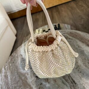 Vintage Beaded Rhinestone Mini Bag Cream Fairycore Party Drawstring evening bag
